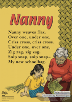 Nanny and moko weaving a kete.