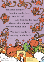 Monkeys around a bed.