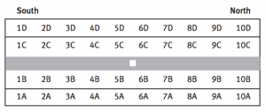 Diagram of aeroplane seating plan.