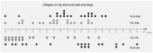 Lifespan of city and rural cats and dogs_data set.