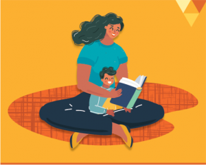 Illustration of woman and child reading