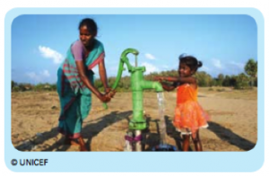 UNICEF - adult and child pumping water.