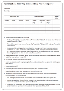 Worksheet for recording results of fair testing dyes.