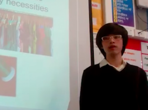 Student presenting slideshow.